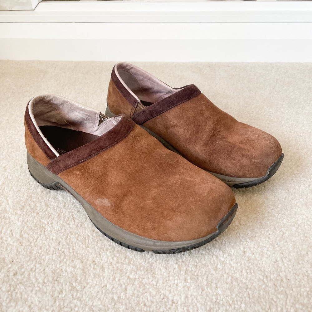 Merrell Brown Suede Leather Encore Adams Slip On Moc Shoes